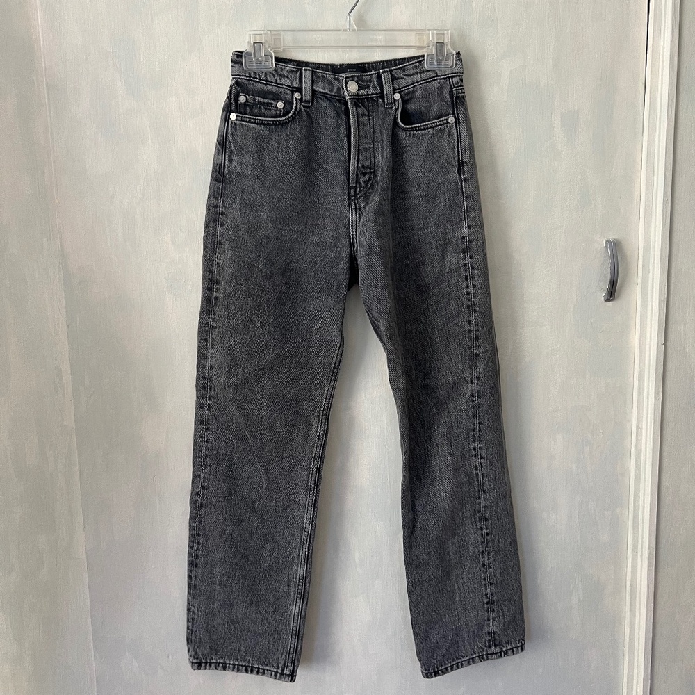 & Other Stories button fly acid wash charcoal jeans high rise
